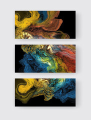 Modern colorful flow background on black. Wave Liquid shape in color banners set.