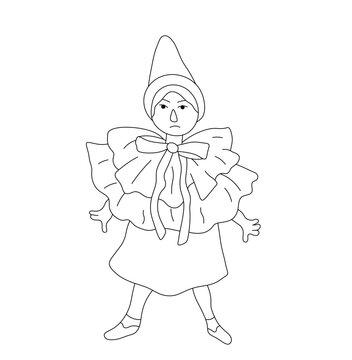 Vector isolated one sad clown in costume colorless black and white contour line easy drawing