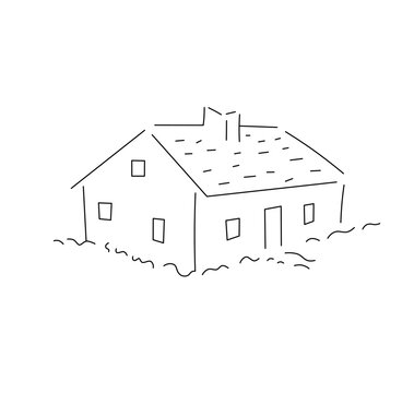 recommend clip art: Vector isolated one simple village one storey house  colorless black and white contour line easy drawing