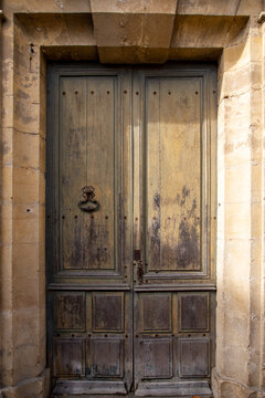 door wooden ancient home access of city house street facade