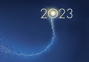 Fototapeta premium Carte de vœux 2023 exprimant la réussite et la joie de vivre, avec un feu d’artifice symbolisant la dynamique d’une entreprise pour la nouvelle année.