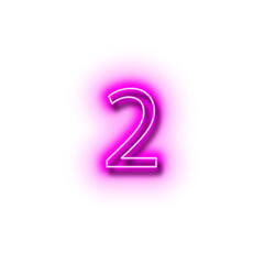 Pink Neon Number Two. Design Element. 