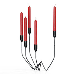 Coper candelabras with candles on the white surface. 3d render