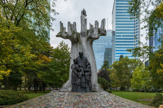 Monument to Janusz Korczak, a Polish-Jewish educator.   followed children from his orphanage to Treblinka extermination camp in 1942