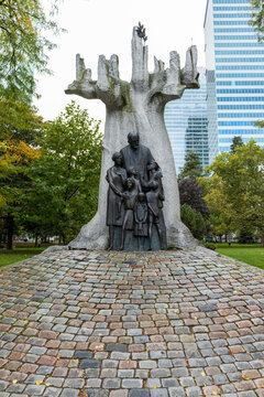 Monument to Janusz Korczak, a Polish-Jewish educator.   followed children from his orphanage to Treblinka extermination camp in 1942