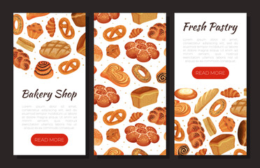 Baked Food Web Banner with Bread Loaf and Sweet Pastry Vertical Vector Template