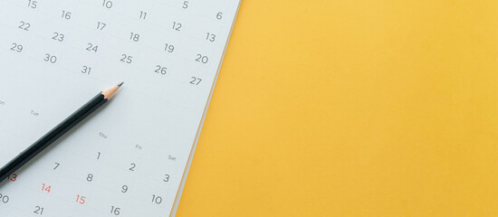 close up top view on white calendar 2023 month schedule to make appointment meeting or manage...