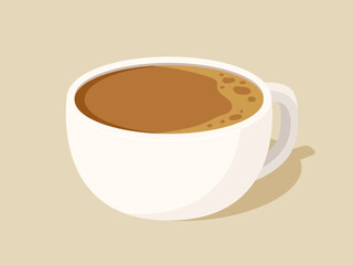 A cup of coffee isolated on beige background. Concept of caffeine, drinking, beverage, morning, café. Flat vector illustration.