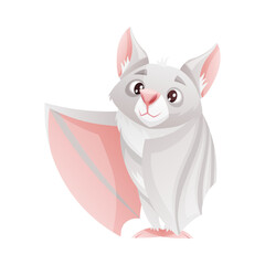 Funny Grey Bat with Cute Snout and Pointed Ears Standing with Spread Wing Vector Illustration