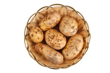 Potato in basket isolated on transparent background