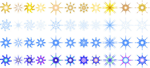 Set of blue, gold and gradient hristmas and New Year snowflakes s