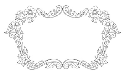 Decorative floral frame in baroque style. Black curling plant.