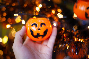 Naklejka premium Pumpkin and Halloween. Festive season. ghost.