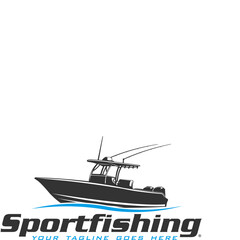 Naklejka premium Center Console boat logo vector. Unique and fresh center console boat illustration. Great to use as your sportfishing logo. 