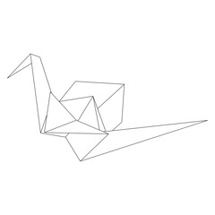 Origami crane vector outline illustration icon isolated on white background. Japanese traditional origami crane for infographic, website or app. Geometric line shape for art of folded paper.