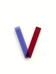 Small letter v made of several colored glass simple geometric shapes lying on top of each other with 3D effect and shadows on white background, 3d rendering