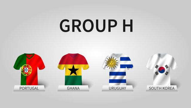 Qatar soccer cup tournament 2022 . Group H stages . Waving jersey with country flag pattern . Vector .