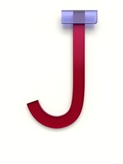 Letter J made of several colored glass simple geometric shapes lying on top of each other with 3D effect and shadows on white background, 3d rendering