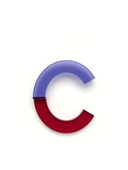 Fototapeta premium Small letter c made of several colored glass simple geometric shapes lying on top of each other with 3D effect and shadows on white background, 3d rendering