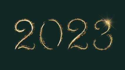 Obraz na płótnie Canvas 2023 New Year. 2023 Happy New Year greeting card. 2023 Happy New Year green background. 2023 Happy New Year background with gold glitter 