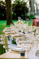 Garden wedding celebration with elegant table setting