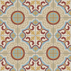 Ceramic tiles. Portuguese ceramic hydraulics with partitions. Floral decorative ornament design.