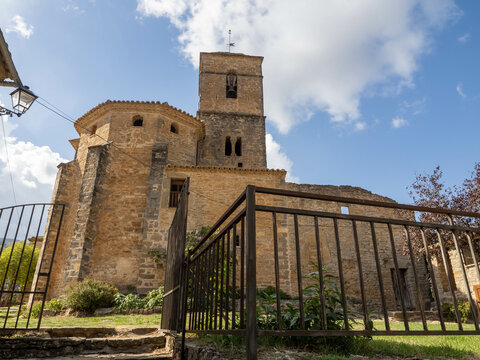 Parish Church, San Juan Bautista, of Rodellar, municipality of Bierge in the Somontano of Huesca in the province of Huesca. Religious monument with historical and cultural value in rural Aragon, Spain