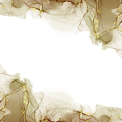 Alcohol ink texture frame background with gold, creative painting cover made with popular art technique, minimal and soft color backdrop, luxury framing design, suitable for overlaying on photos