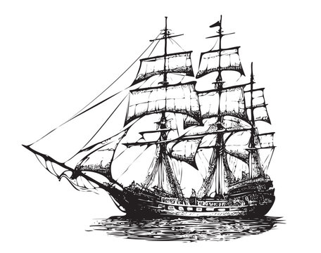 recommend clip art: Old sailboat hand drawn side view.Vector illustration.