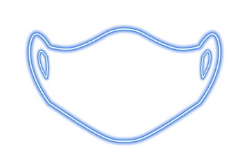 The silhouette of a medical mask isolated on white. Blue line in neon style