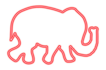 Red neon force of walking elephant on a white background