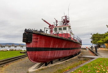 Historic Tacoma Fireboat No 1 on display on Ruston Way waterfront in Tacoma, Washington
