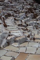View of the salt terraces in the Maras Salt Flats, Peru.