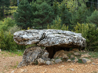 Dolmen in Tella. Huesca. Aragon. Spain. Europe. Nice views of the mountains Sobrarbe county Huesca Aragon Spain. dolmen of Tella 