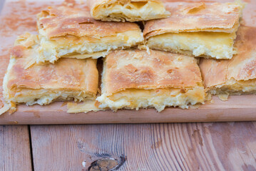 traditional handmade cheese pie, crispy and delicious pie