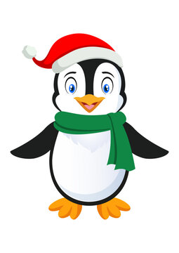 Cute Penguin Cartoon Character Vector On White Background