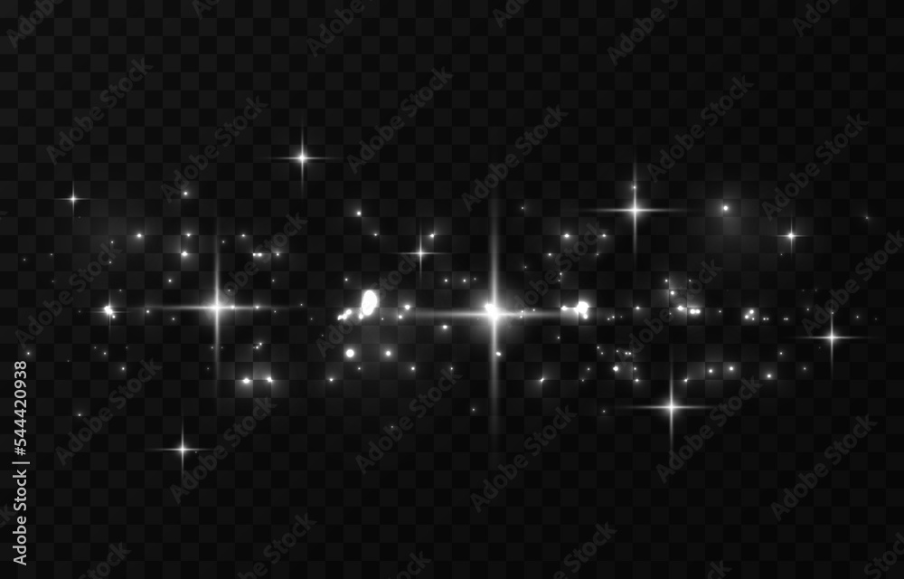 Wall mural dust white. white sparks and white stars shine with special light. vector sparkles on a transparent 