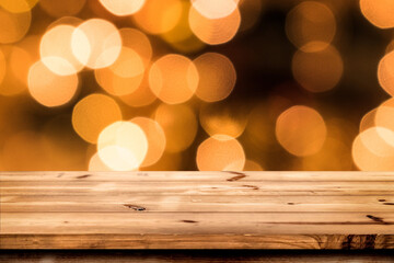 Empty wooden table for product placement or montage with focus to the table top blurred bokeh background, suitable for montage product