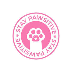 Vector cute paw logo illustration pink. Cat paw sticker stay positive animal cat hand sticker pink paw