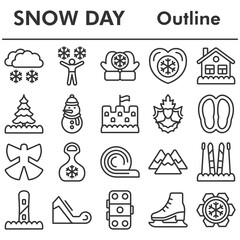 Set, snow day icons set - icon, illustration on white background, outline style
