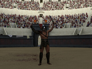 Gladiators fighting on the arena of the Colosseum	 - obrazy, fototapety, plakaty