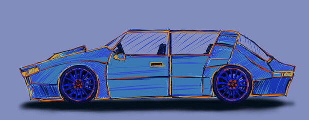 Concept car, color sketch - digital painting - obrazy, fototapety, plakaty