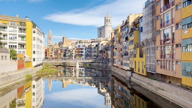 Girona city with colorful houses- Catalonia in Spain