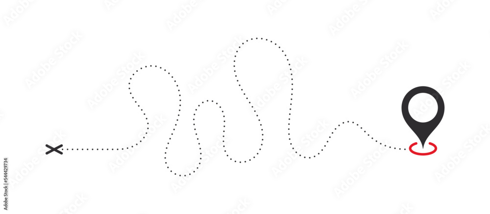 Sticker location route. location pointer. dotted path with points. vector illustration