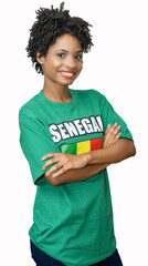 Beautiful female football fan from Senegal with green jersey