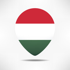 Hungary map pointers flag with shadow. Pin flag