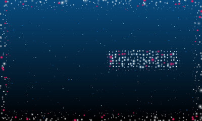 On the right is the minus symbol filled with white dots. Pointillism style. Abstract futuristic frame of dots and circles. Some dots is pink. Vector illustration on blue background with stars