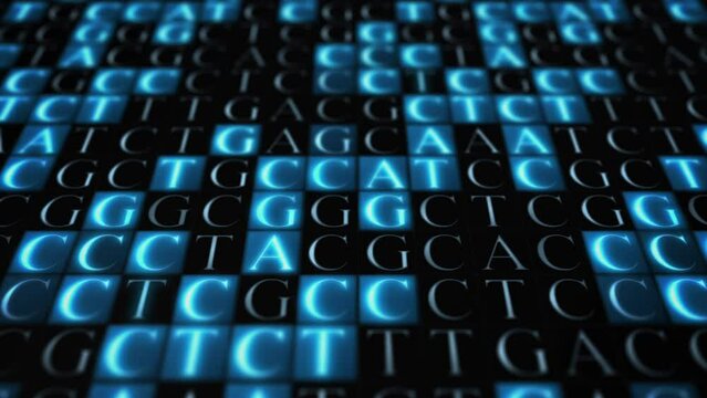 Abstract Genomic Animation. ATCG the Four Bases Found in DNA. Genetic mapping DNA Sequence. Biotechnology.