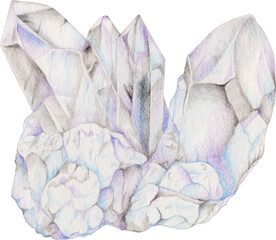 Transparent Background Quartz Illustration Png. Transparent hand drawn blue crystal Clipart. April birthstone, healing crystal, zodiac stone