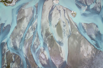 Aerial view of a glacial river bed from above. Fascinating pattern created by mother nature....
